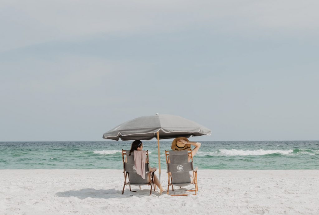 Two women relaxing at a beach